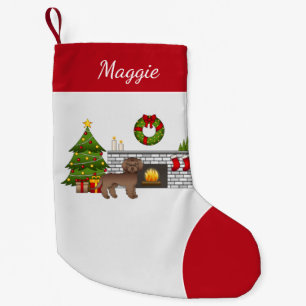 Brown Mini Goldendoodle - Festive Christmas Room Small Christmas Stocking