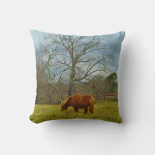 Brown miniature Horse, Cloudy Blue Sky Cushion