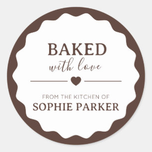 Brown Minimal Baked With Love Scallop Sticker