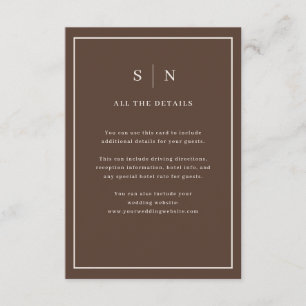 Brown Minimal Chic Border Wedding Guest Details Enclosure Card