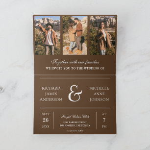 Brown Minimal Photo Collage QR Code Wedding Invitation