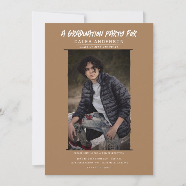 Brown Minimal Photography Photo Graduation Party Invitation (Front)