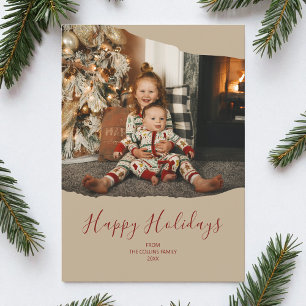 Brown Minimalist 2 Photo Happy Holidays Christmas Holiday Card
