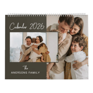 Brown Minimalist Aesthetic Family Photo Monthly Calendar