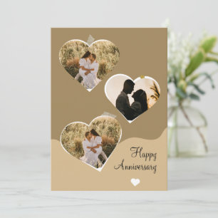 Brown Minimalist Anniversary Photo Collage Invitation