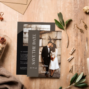 Brown Minimalist Black Photo Personalised Wedding  Invitation