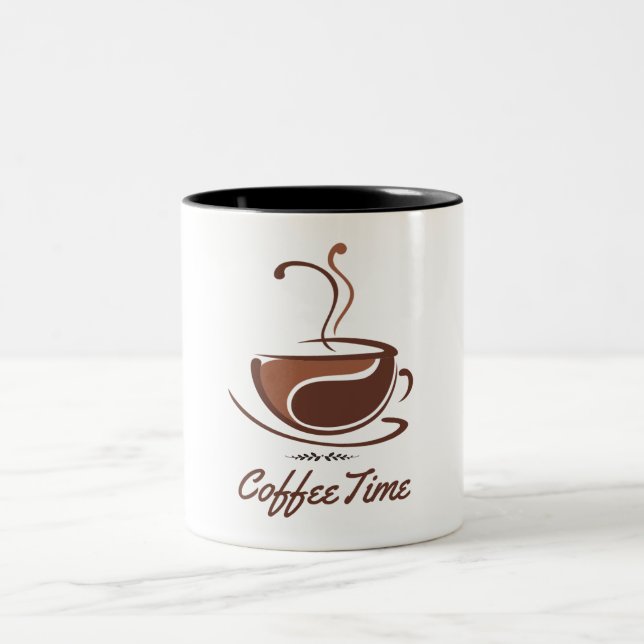 Brown Minimalist Coffee Time Two-Tone Coffee Mug (Center)