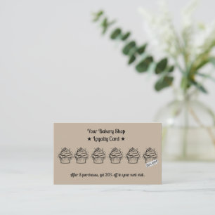 Brown Minimalist Cupcakes Bakery Discount Loyalty Card