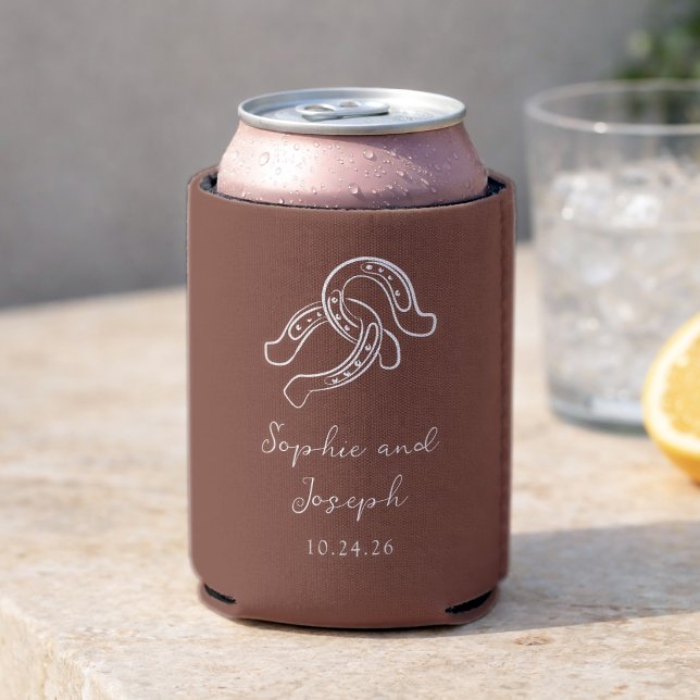 Brown Minimalist Horseshoe | Rustic Wedding Can Cooler (Creator Uploaded)