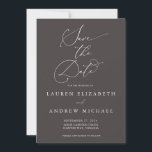 Brown Minimalist Save the Date Invitation<br><div class="desc">This brown Save the Date card features a minimalist dark brown background with white text. Fully customisable with names,  dates,  location,  background colour,  etc...  For more detailed customisation,  click the "Click to Customise Further" link. Matching wedding suite items are also available in this collection.</div>