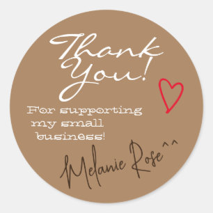 Brown Minimalist Thank You Labels Heart Signature
