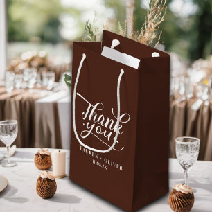 Brown Minimalist Wedding Thank You Small Gift Bag