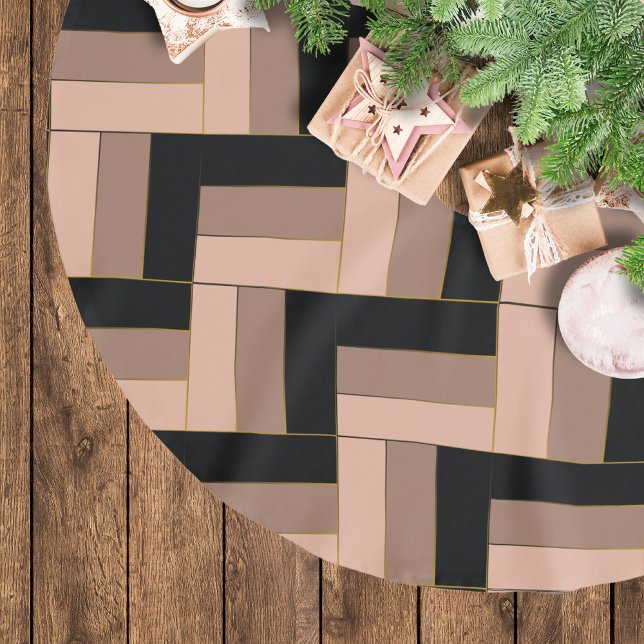 Brown Mocha Black Geometric Rectangles Brushed Polyester Tree Skirt (Creator Uploaded)