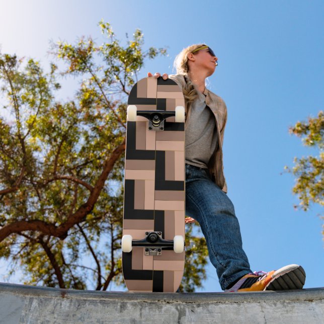 Brown Mocha Black Geometric Rectangles Skateboard (Outdoor 1)