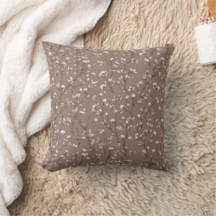 Brown Mocha Cottagecore Neutral Florals Cushion