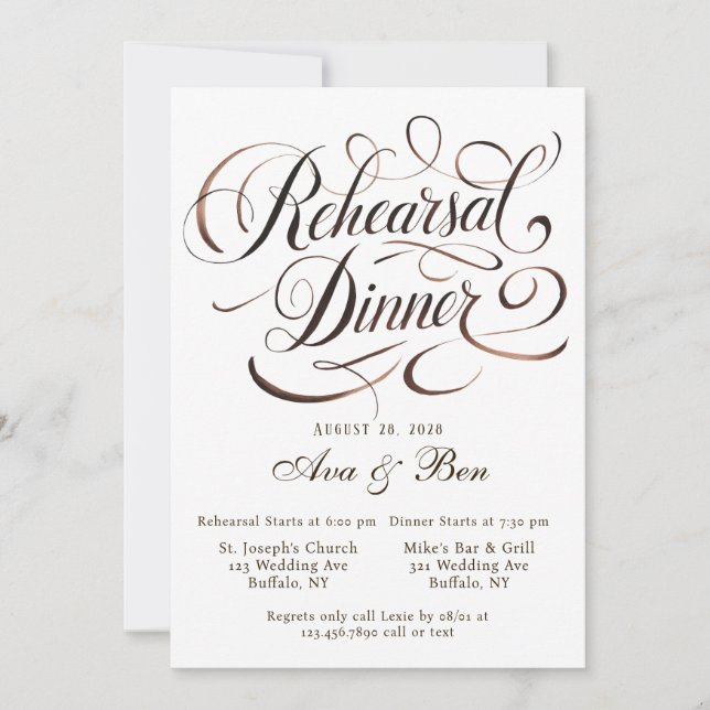 Brown Mocha Mousse Calligraphy Rehearsal Dinner Invitation (Front)