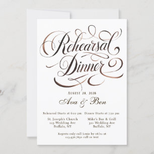 Brown Mocha Mousse Calligraphy Rehearsal Dinner Invitation