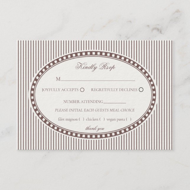 Brown Mocha Striped Harlequin Pattern Wedding RSVP Enclosure Card (Front)