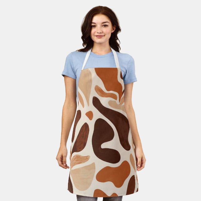 Brown Modern Art Flow Shapes All-Over Print Apron (Worn)