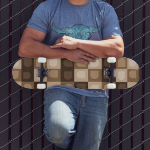 Brown Modern Boho Arch Geometric Aztec Pattern Skateboard