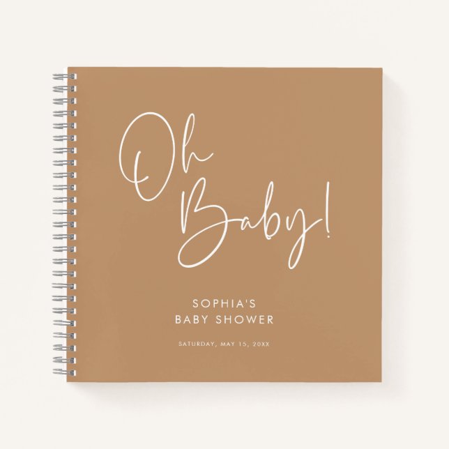 Brown Modern Boho Gender Neutral Baby Shower Guest Notebook (Front)