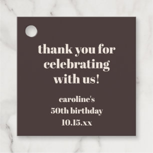 Brown Modern Custom 50th Birthday Party Thank You Favour Tags