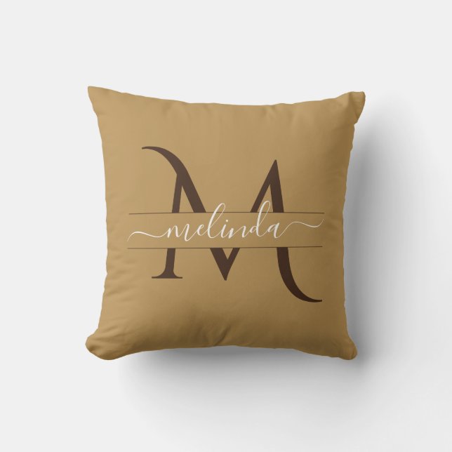 Brown Modern Custom Monogram Script Name  Cushion (Front)