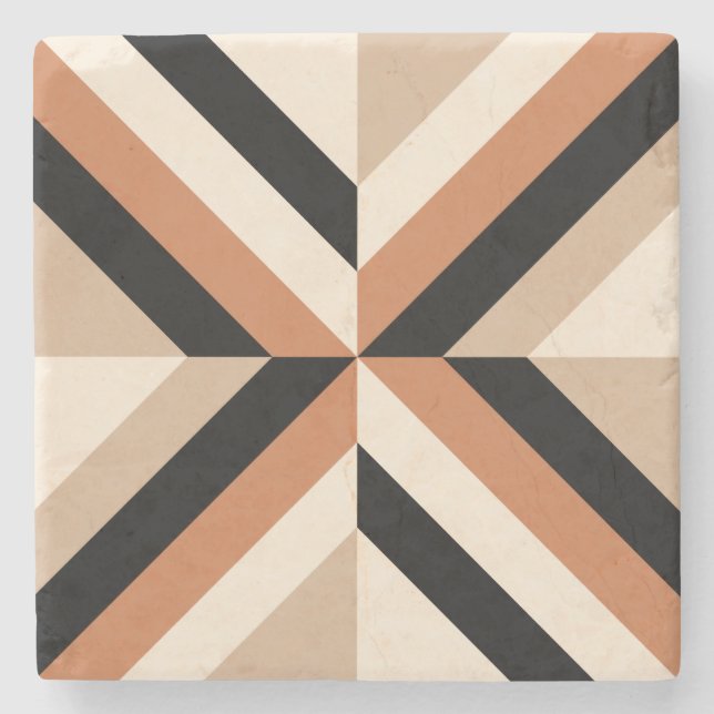 Brown Modern Geometric Colour Block Stone Coaster (Front)
