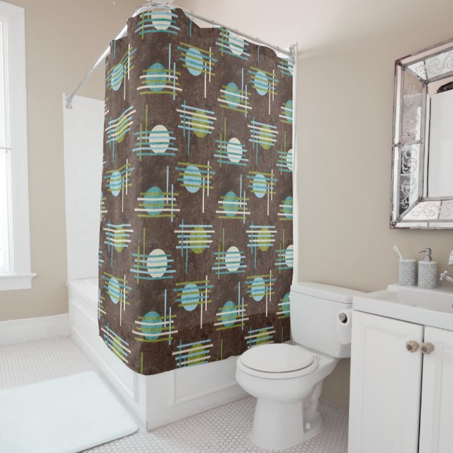 Brown Modern Geometric Shower Curtain (In Situ)