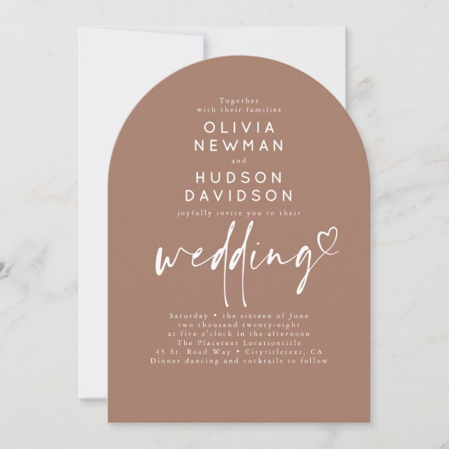 Brown Modern Minimalist Wedding Photo Arch Invitation (Front)