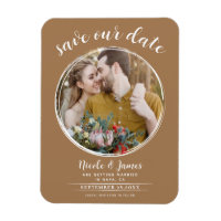 Brown Modern Round Photo Save the Date