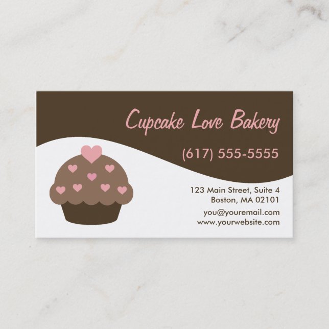 Brown Modern Swirl Cupcake Business Cards (Front)