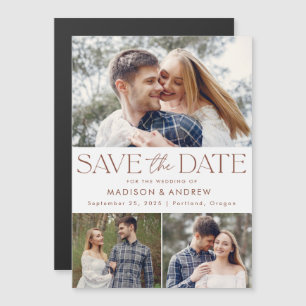 Brown Modern Typography 3 Photo Save the Date Magnetic Invitation
