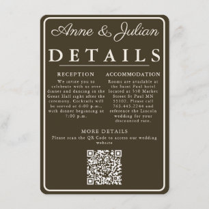 Brown Modern Wedding Details Card QR Code & photo