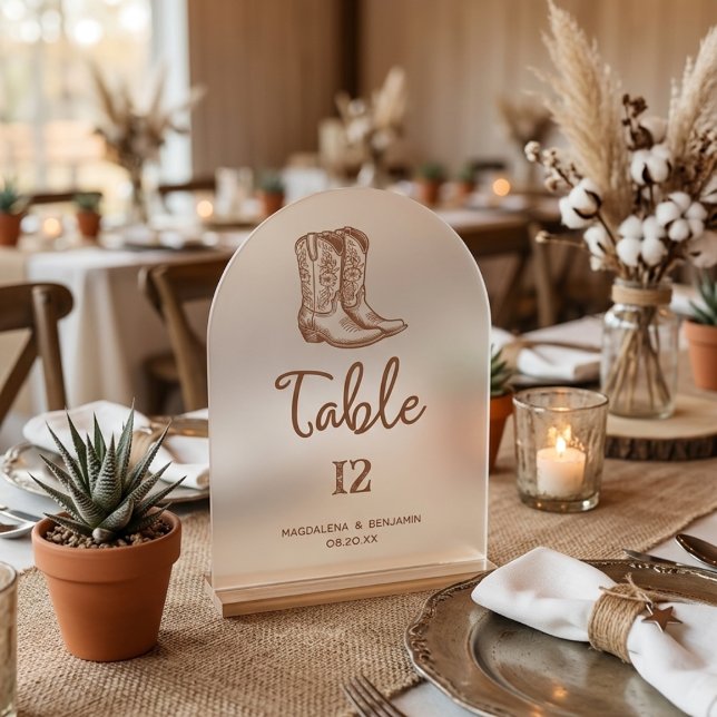 Brown Modern Western Cowboy Boots Table Number (Creator Uploaded)