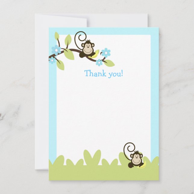 Brown Monkey Twin Boys Thank you card (Front)
