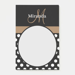 Brown Monogram Black White Polka Dot Post-it Notes