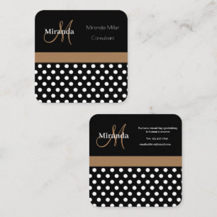 Brown Monogram Black White Polka Dot Square Business Card