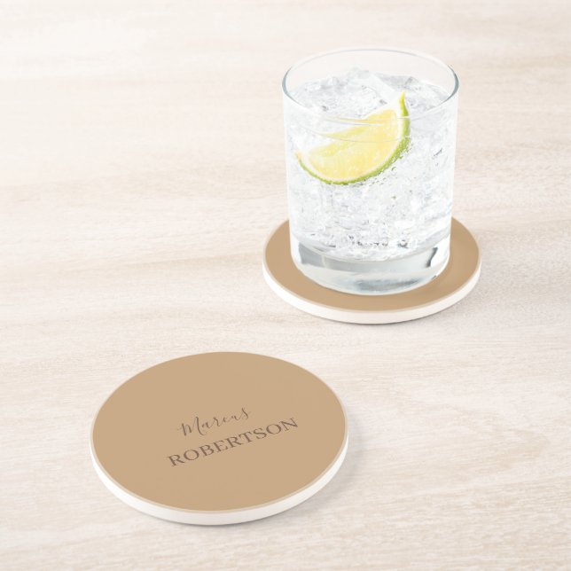 Brown monogram calligraphy minimalist professional coaster (Side)