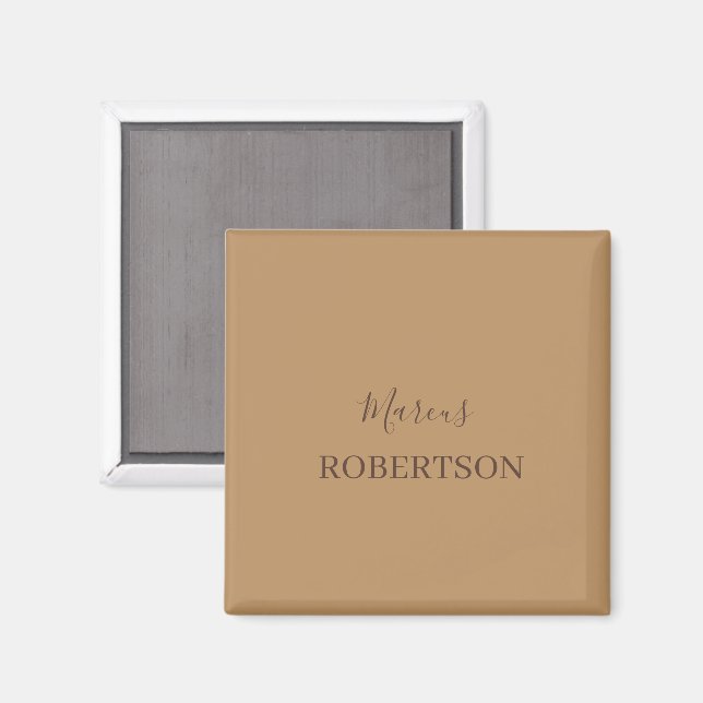 Brown monogram calligraphy minimalist professional magnet (Front/Back)