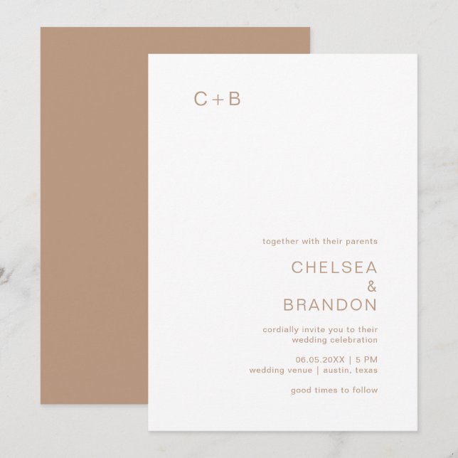 Brown Monogram Modern Wedding Invitation (Front/Back)
