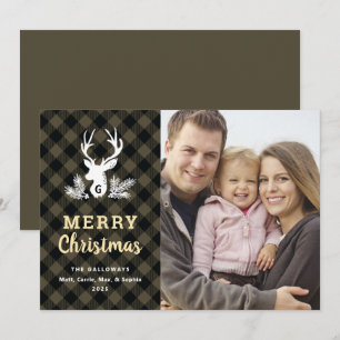 Brown Monogram Plaid Country Christmas Photo Card