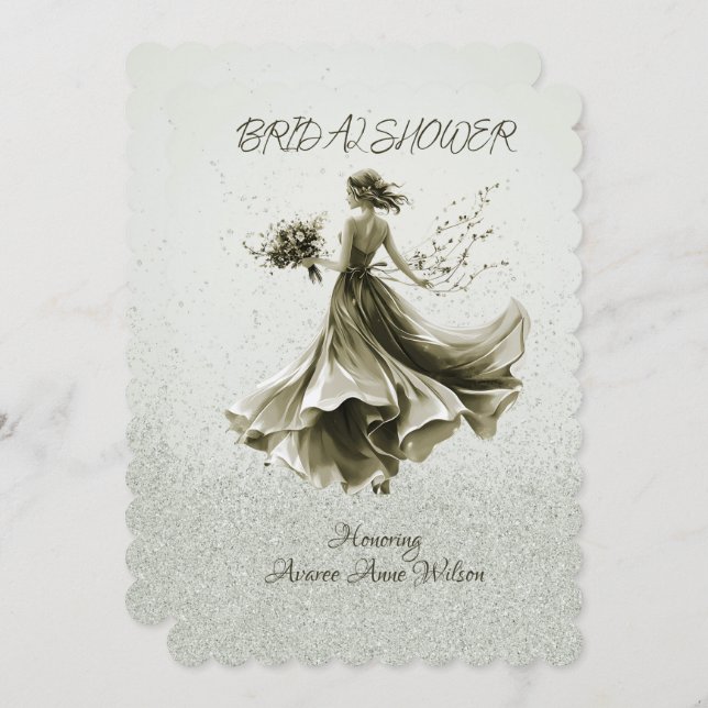 Brown Monotone Skipping Bride Wedding Shower Invitation (Front/Back)