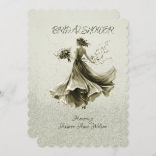 Brown Monotone Skipping Bride Wedding Shower Invitation