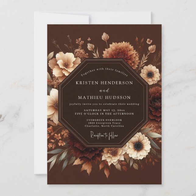 Brown Moody Floral Romance Wedding Invitation (Front)
