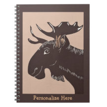 Brown Moose Art Personalised Notebook