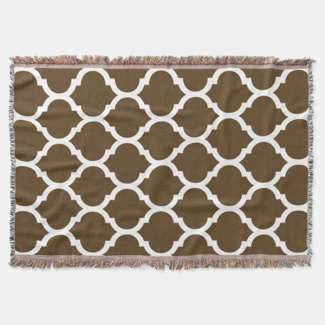 Brown Moroccan Quatrefoil Pattern Throw Blanket (Front)