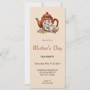 Brown Mother's Day Tea Party Invitation