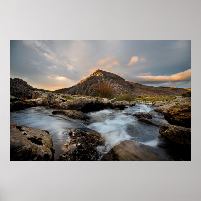 BROWN MOUNTAIN NEAR BODY OF WATER UNDER CLOUDY SKY POSTER (Front)