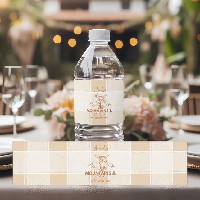 Brown Mountains and Martinis Bachelorette Water Bottle Label (Creator Uploaded)
